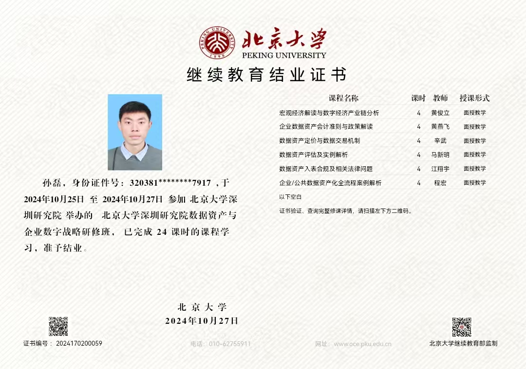 北京大學數(shù)據(jù)資產(chǎn)資質(zhì)證書
