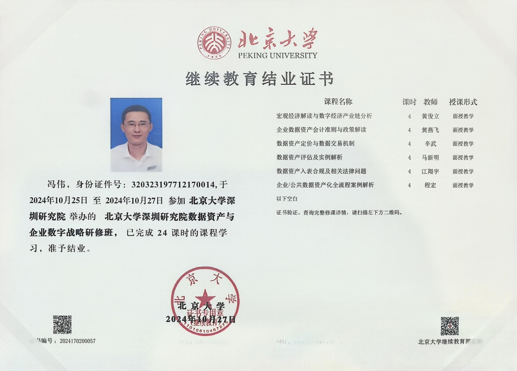 北京大學數(shù)據(jù)資產(chǎn)資質(zhì)證書